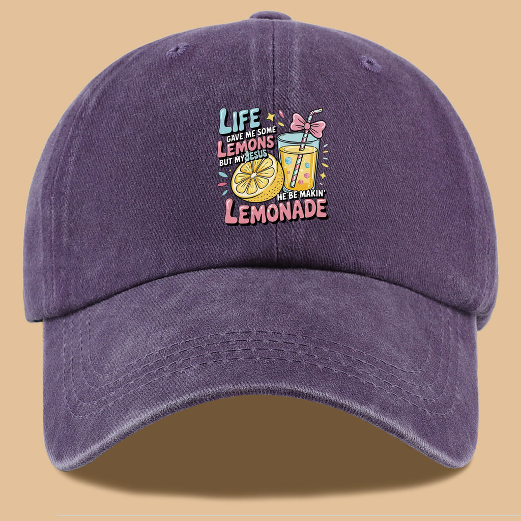 1pc "Life Gave Me Some Lemons but My Jesus He Be Makin' Lemonade" English Phrase Printed Baseball Cap, Fun Lemon and Lemonade Cup Illustration Sun Hat, Stylish, , and Aesthetically Pleasing, Unisex Adjustable Baseball Cap, Casual Street Hat