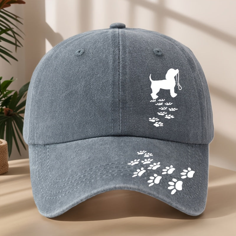 Vintage Washed Distressed Duckbill Baseball Cap with Dog Paw Print - Soft Breathable Sweat-Absorbent Suitable for Outdoor,, Camping, Fishing, Streetwear Hat - Classic Retro for Sports & Hip-Hop Style