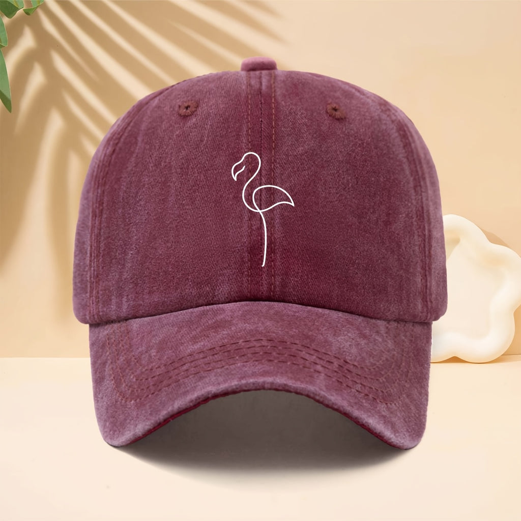 Baseball Cap with Line Flamingo Pattern, American Retro Minimalist Literary Street Style Adjustable Unisex Casual Hat, All-Season Bending Brim Hat for Walking, Parties, Shopping, Dates, And Parties, Hip-Hop Hat with Soft Top Design