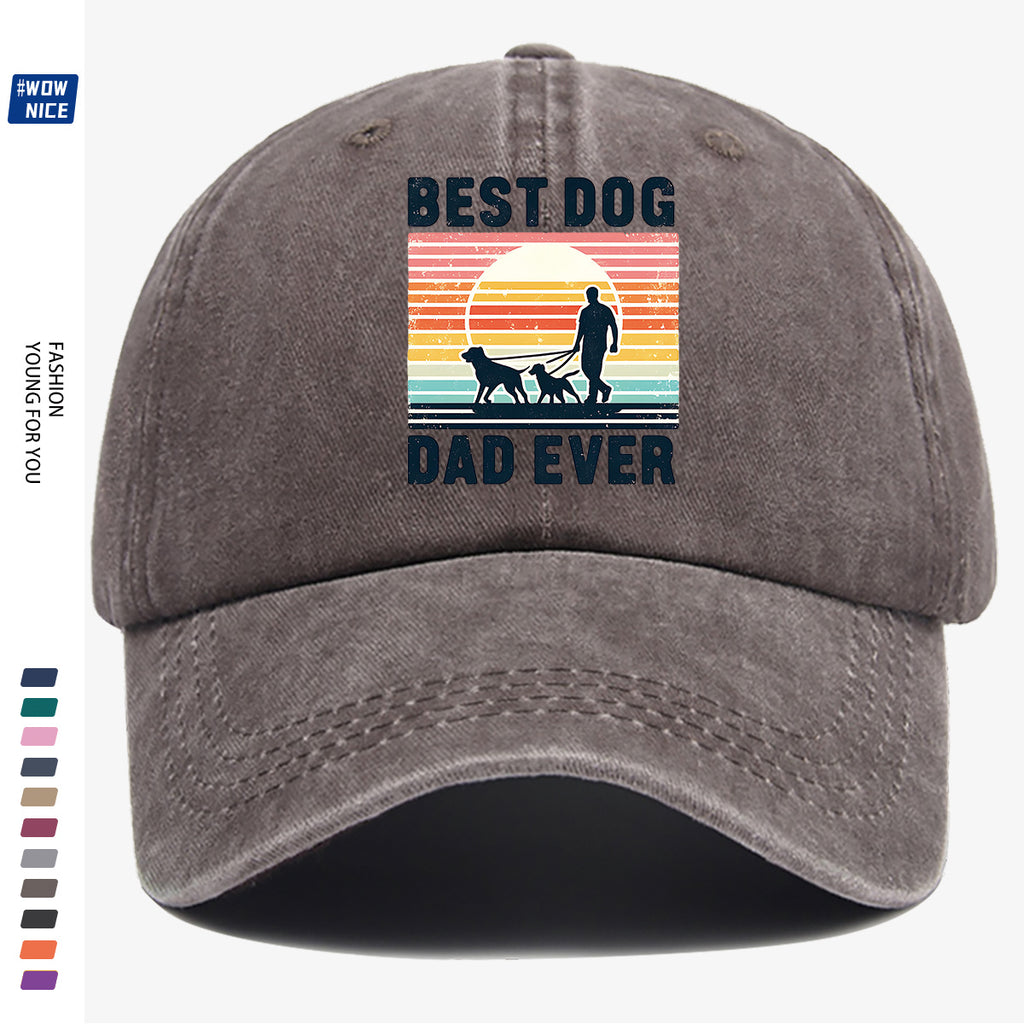 1pc "Best Dog Dad Ever" Vintage Trucker Hat - Adjustable Unisex Baseball Cap Suitable for Outdoor, Dog Walking, Picnics & Sports, Breathable Dad Hat Gift for Fathers Day, Birthdays, for Dog Lovers with Sunset Print (for Men & Women)