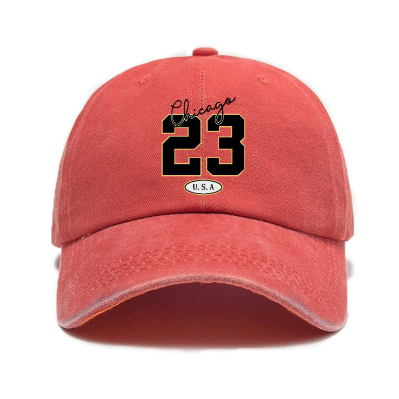 Fashionable, Simple, and Versatile Trendy Number 23 Print Washed Distressed Soft-top Sun- Baseball Cap, Unisex Hat