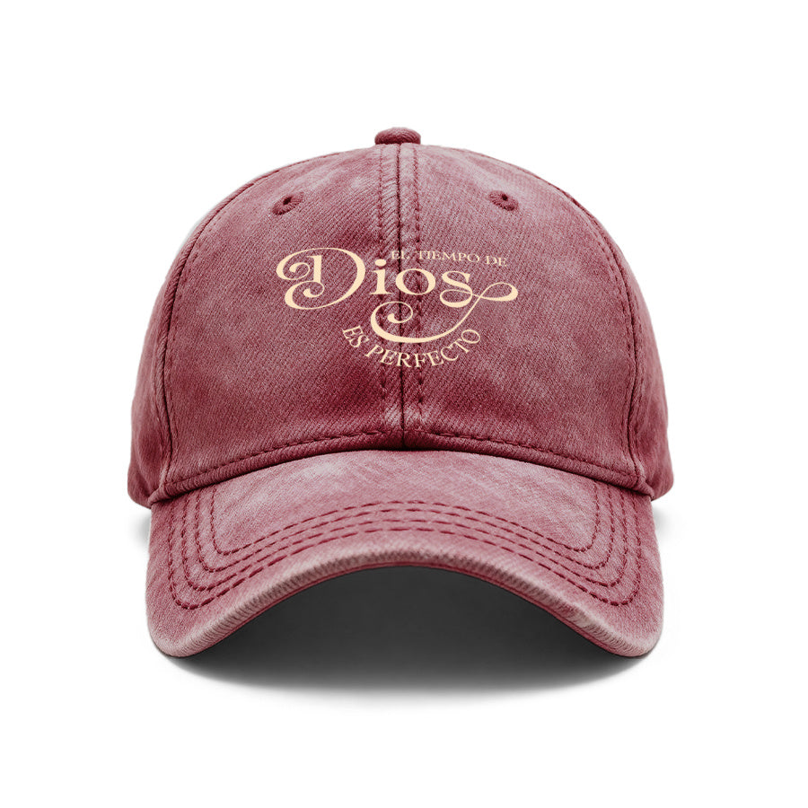 Vintage Washed Unisex Baseball Cap, Decorated with Christian Spanish Embroidery "El Tiempo De Dios", Adjustable Fit, Suitable for Men And Women, Ideal As a Church Faith Gift, for Outdoor Activities, And Everyday Casual Wear, Suitable for a