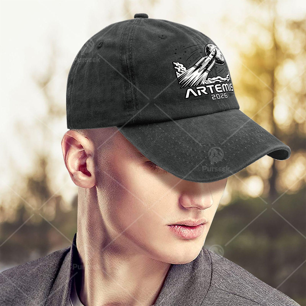Artemis Launch to The Moon Retro Washed Distressed Baseball Cap - Unisex Full-Body Print with Artemis & Space, Lightweight Round Top Suitable for Christmas, 4th of, Events, Casual Wear, Hand Washable Vintage Hat