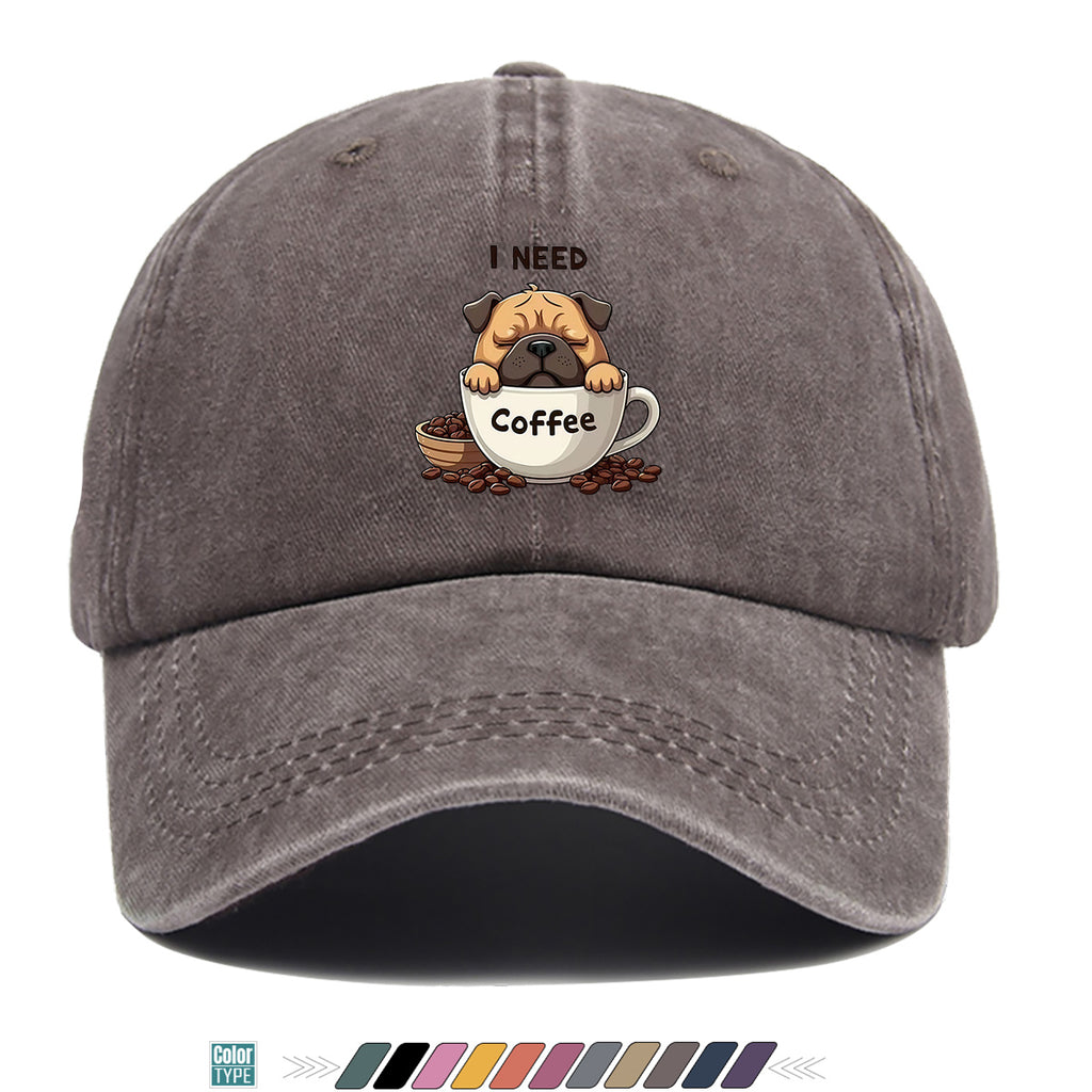 1pc 1pcs Pug "I Need Coffee" Trucker Hat - Adjustable Unisex Baseball Cap with Pug Dog Print & Coffee Cup, Breathable Sun Hat Suitable for Coffee Lovers, Outdoor, Hiking, Gifts for Men & Women, for Working People, Birthday Present