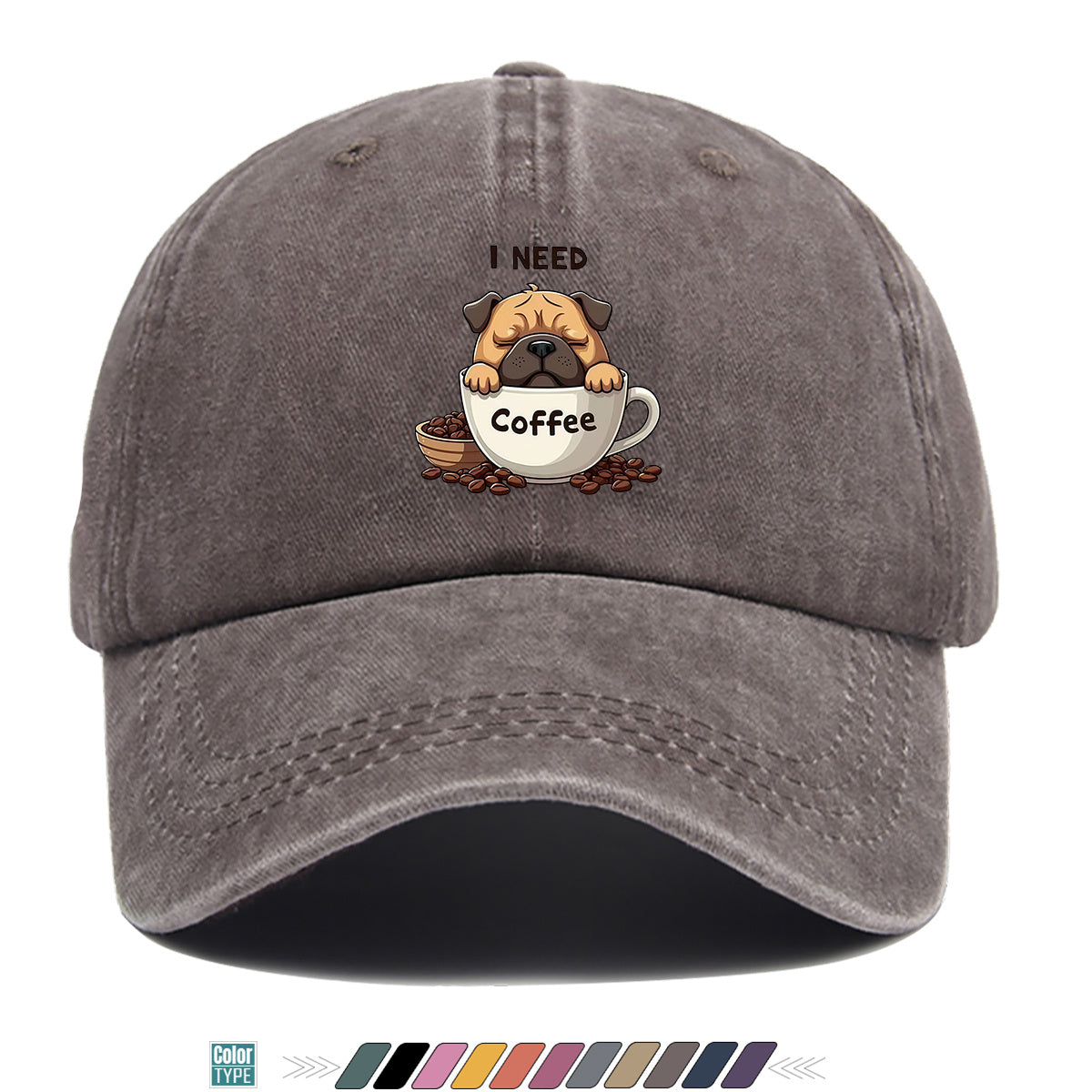 1pc 1pcs Pug "I Need Coffee" Trucker Hat - Adjustable Unisex Baseball Cap with Pug Dog Print & Coffee Cup, Breathable Sun Hat Suitable for Coffee Lovers, Outdoor, Hiking, Gifts for Men & Women, for Working People, Birthday Present