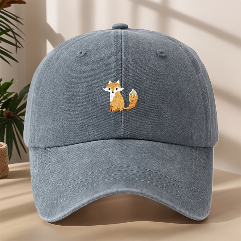 Fox Embroidered Baseball Cap Classic Washed Vintage Distressed Duckbill Cap Personalized Street Hip-Hop Hat Outdoor Casual Sports Shopping Vacation Baseball Cap