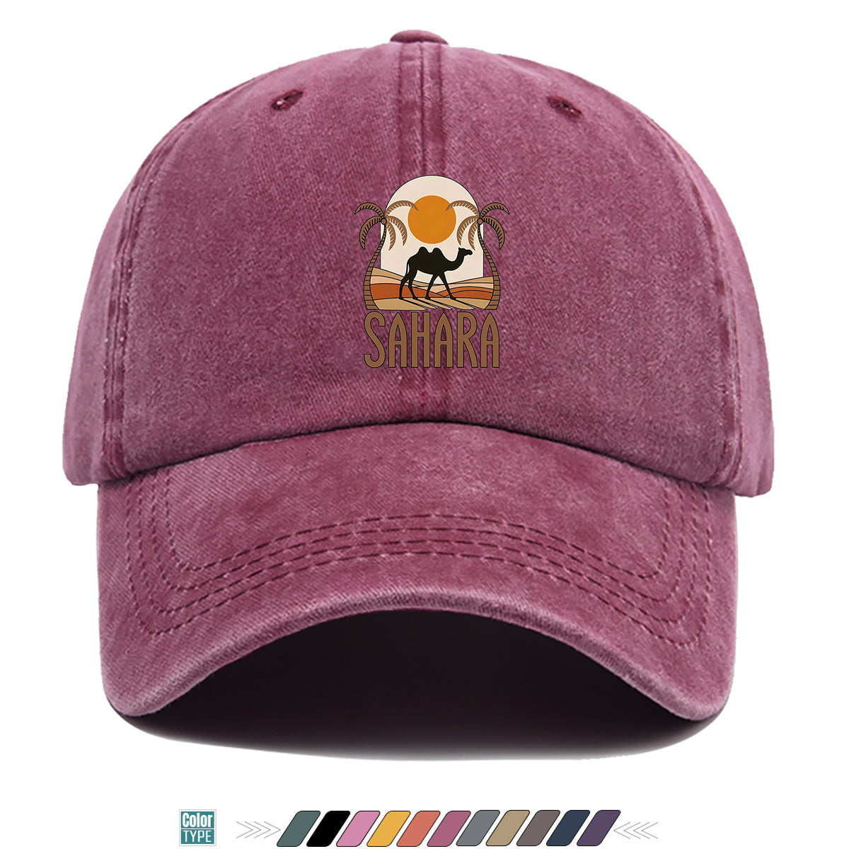 1pc Sahara-Themed Camel and Palm Tree Print Baseball Cap, Comfortable and Breathable Sun Hat, Stylish, Simple, and Beautiful, Unisex Baseball Cap with Adjustable Size, Trucker Hat, Beach Vacation Hat, Suitable for Outdoor Adventures, Desert Travel