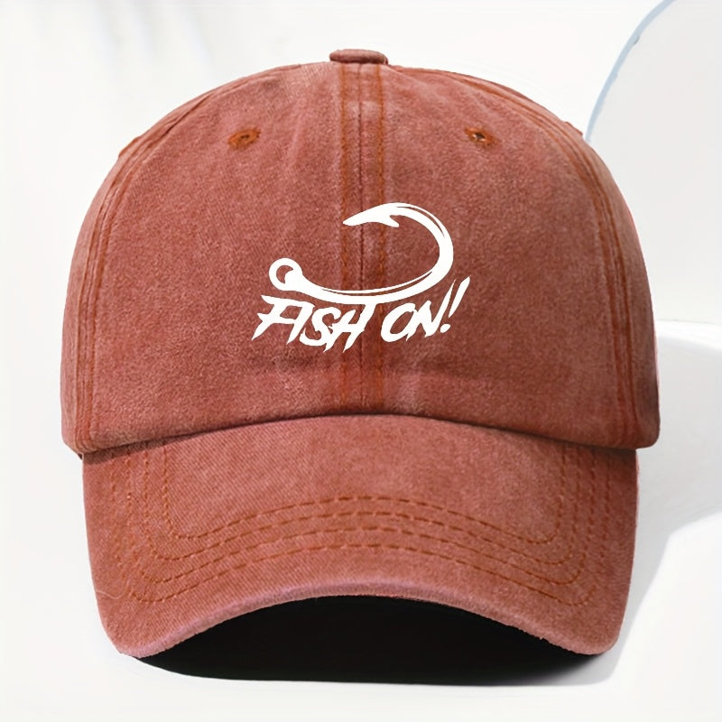 Unisex FISH ON Hook Print Washed Vintage Baseball Cap Fashion Men Women Sun Hat Adjustable Size Trucker Cap Suitable for All Seasons Daily Wear