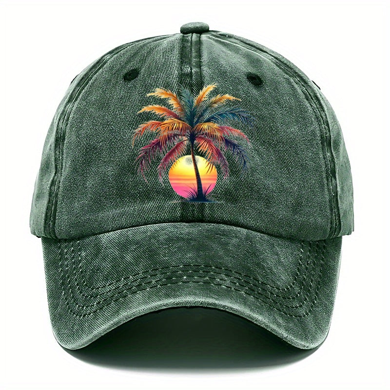 Sunset Palm Tree Print Men's Hat, Casual Men's Baseball Cap, Fashionable Men's Hat, Adjustable, Suitable for Outdoor Sports on the Beach, Designed with Graphic Prints, Multiple Styles Available