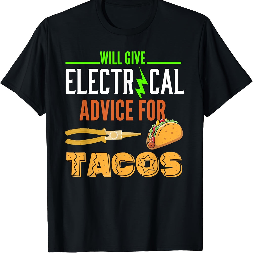 Funny Electrician Taco Lover Quote T-Shirt - 100% Cotton, Short Sleeve, Regular Fit - Perfect Gift for Electricians