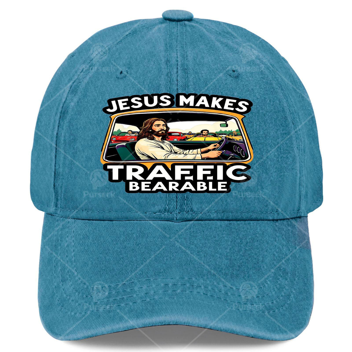 Jesus Makes Traffic Bearable Baseball - Retro Full-Body Print, Lightweight Low-Profile Unisex Hat Suitable for Christmas, Games, 4th of, Casual Wear & Religious Gifts