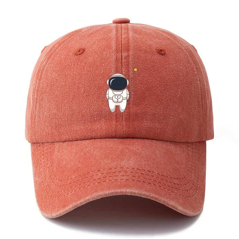 Unisex, Fashionable And Versatile Astronaut Print Baseball Cap, Classic Retro Washed Outdoor Lightweight Curved Brim Cap, Trucker Baseball Cap, Suitable for Outdoor Vacations, Travel, Camping, And Other Leisure Occasions