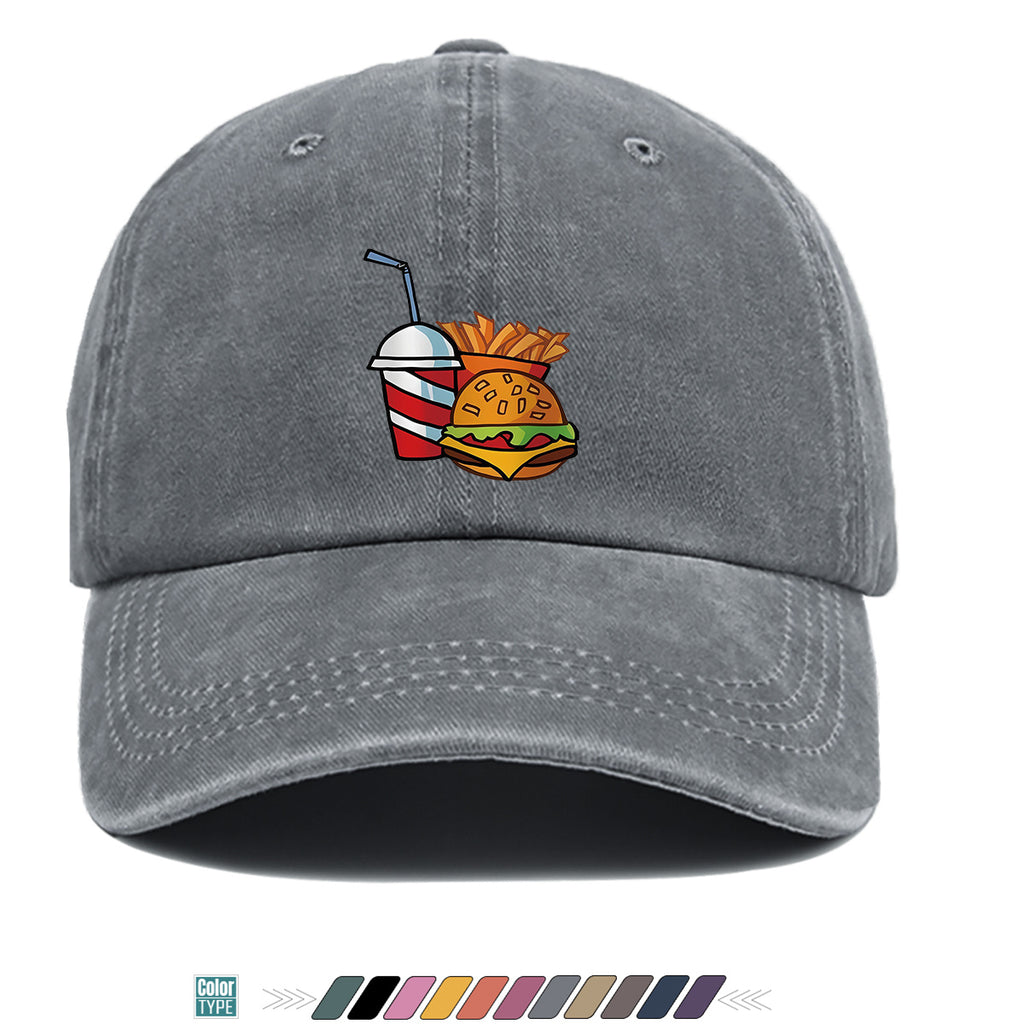 1pc Fast Food Theme Hamburger Fries Drink Print Baseball Cap, Fashion Trendy Sun Hat, Easy Personalized Design, Unisex Duckbill Cap, Adjustable Size, Street Style Hip-Hop Hat, Casual Sunshade Hat, Suitable for Shopping, Parties, Picnics, Travel