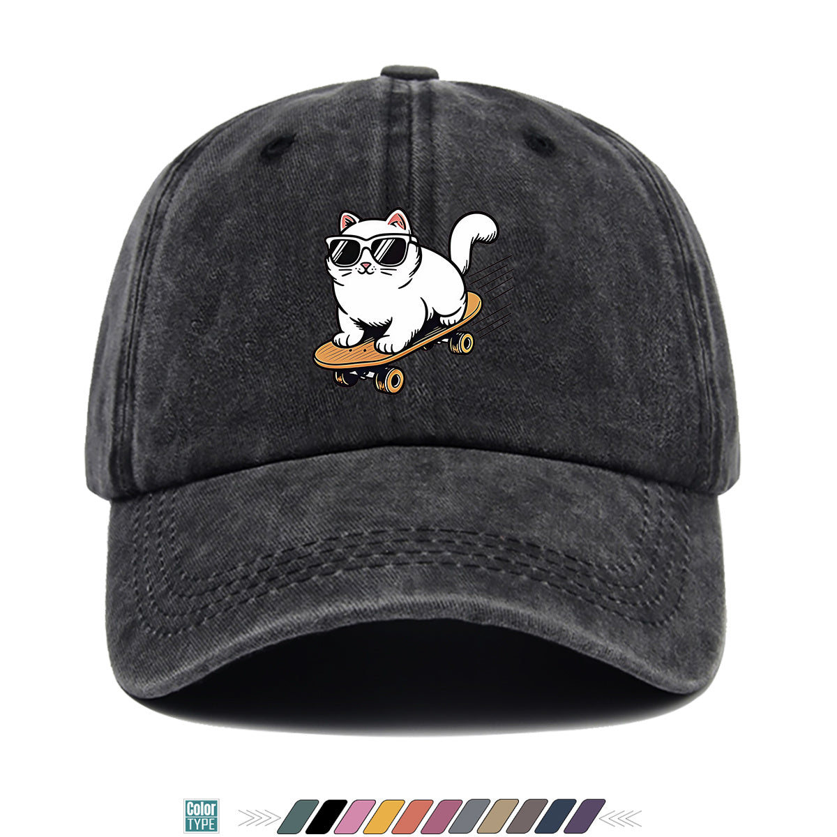 1pc 1pcs White Cat with Fashion Glasses Trucker Hat - Adjustable Unisex Cap Suitable for Skateboarding, Streetwear, Music Festivals, Summer Sun, Breathable Visor, Trendy Gift for &, Birthday Present for Skateboarders