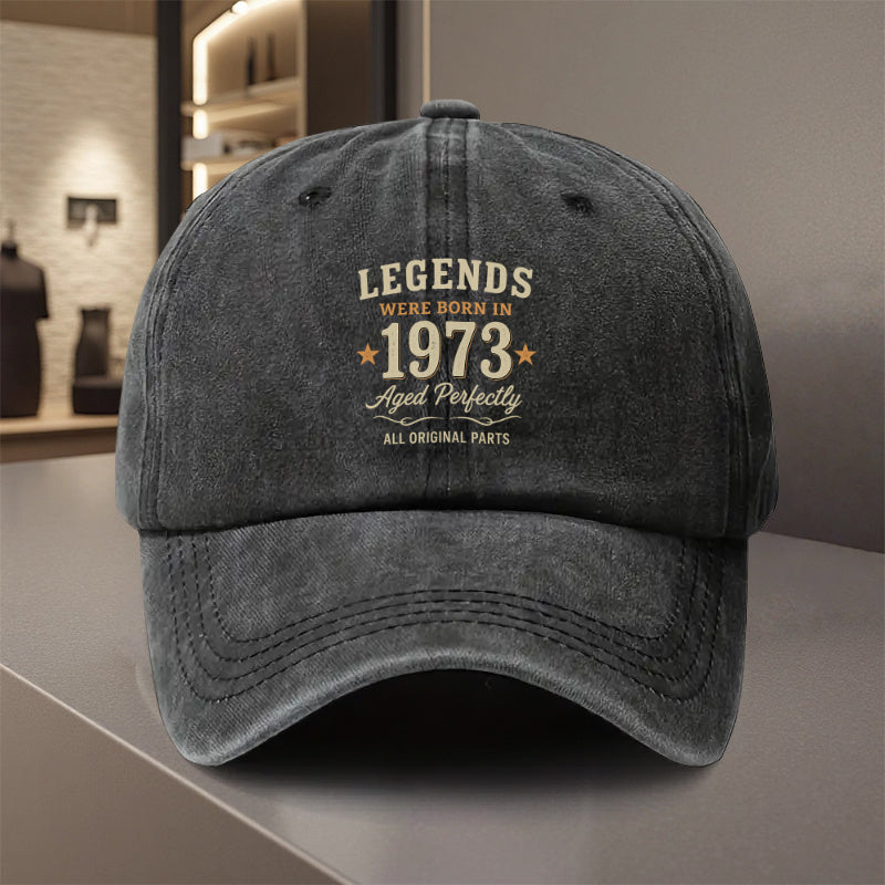 1pc, Adjustable Baseball Cap with "Legends Were Born in 1973 Aged Perfectly All Original Parts Vintage Legend" Design, Fiber Lightweight Printed Craft, Suitable for Outdoor Sports And Camping Enthusiasts, Trendy Couple Hat, Golf Cap, Trucker Hat