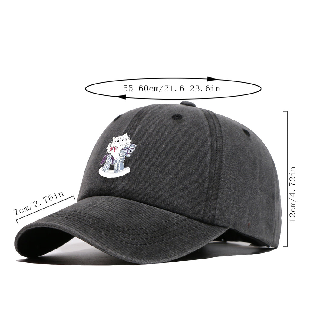 1pc Cartoon Cat Riding a Wooden Horse Printed Baseball Cap, Cute and Adorable Sun Hat, Stylish, , and Beautiful, Unisex Adjustable Baseball Cap, Daily Casual Hat, Family Outing Hat, Suitable for Shopping, Picnics, Amusement Parks, Parties