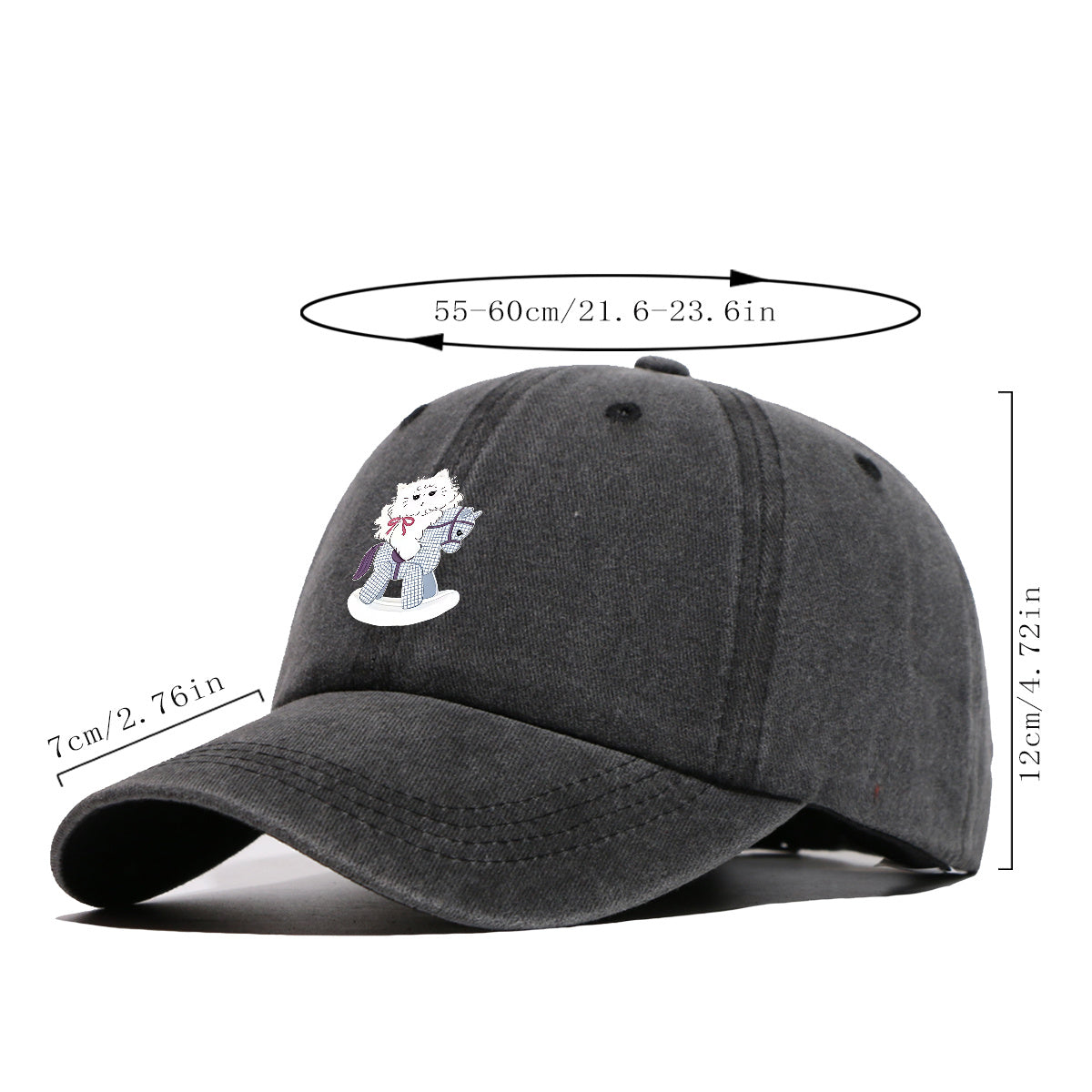 1pc Cartoon Cat Riding a Wooden Horse Printed Baseball Cap, Cute and Adorable Sun Hat, Stylish, , and Beautiful, Unisex Adjustable Baseball Cap, Daily Casual Hat, Family Outing Hat, Suitable for Shopping, Picnics, Amusement Parks, Parties