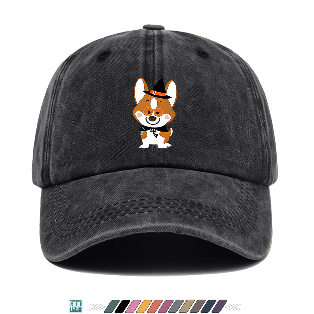 1pc Corgi Dog Cartoon Print Baseball Cap, Cute Wizard Hat with Glasses Design, Comfortable Breathable Sun Hat, Fashionable And Adorable Trendy Hat, Unisex Adjustable Size, Travel Hat, Bestie Shopping Hat, Suitable for Holiday Parties