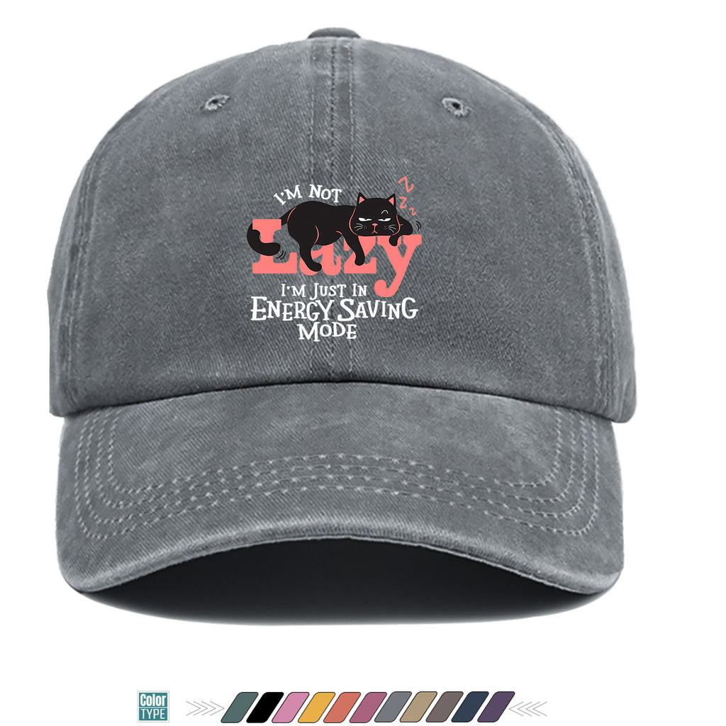 1pc "LAZY" Letter Print Baseball Cap with Lazy Black Cat Print, Fashionable Casual Duckbill Cap, Unisex Adjustable Street Style Sun Hat, for Daily Outings, Café Lounging, Weekend Lounging, Friend Gatherings, Daily Wear, Shopping, Park Strolls