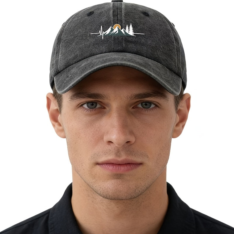 Unisex Fashion All-Match Printed Radio Wave Mountain Peak Baseball Cap, Classic Retro Washed Outdoor Lightweight Curved Brim Hat, Trucker Cap, Suitable for Outdoor Vacation Travel Camping And Casual Occasions, Holiday Party Hip-Hop Hat