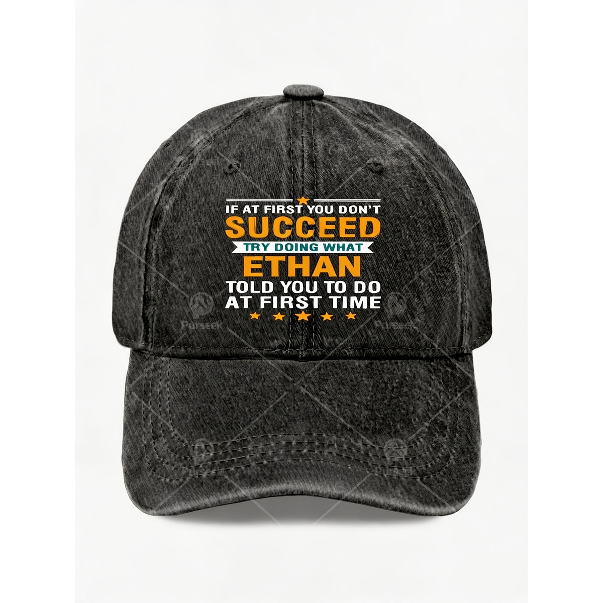 Motivational Quote Succeed Ethan Text Design Vintage Wash Unisex Casual Streetwear Baseball Cap Gift