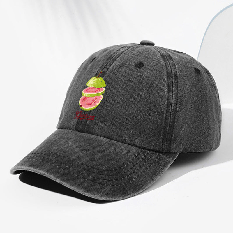 Unisex Guava Fruit Print Washed Vintage Baseball Cap, Fashionable Sun Outdoor Hat for Men and Women, Adjustable Trucker Hat Suitable for All Seasons and Daily Wear