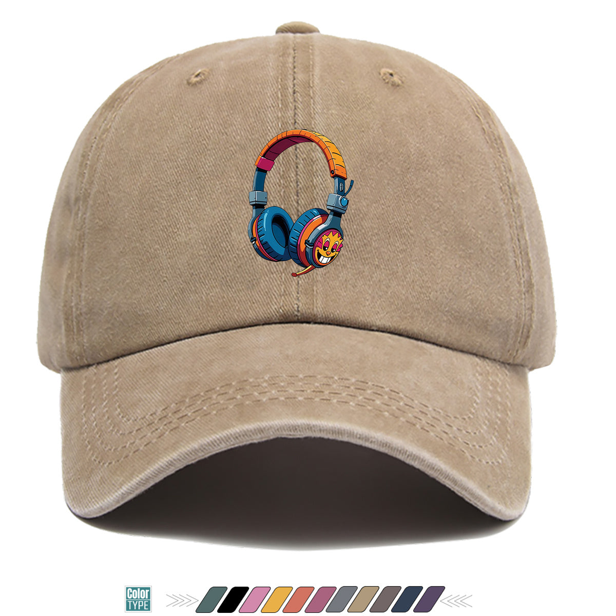 1pc Cartoon Fun Earphone Print Baseball Cap, Fashion Trendy Hip-Hop Hat, Unisex Adjustable Duckbill Cap, Comfortable Breathable Sun Hat, Street Style Essential for Music Festivals, Street Dance, Skateboarding, Casual Outings, Outfit, Parties