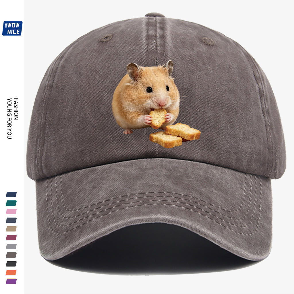 1pc Light Brown Hamster Holding Bread Slice Cute Printed Baseball Cap, Soft And Skin-Friendly Baseball Cap, Lively And Adorable Eye-Catching Men'S Women'S Baseball Cap, Adjustable Size, Casual Daily Hat, Commuting And Shopping Hat