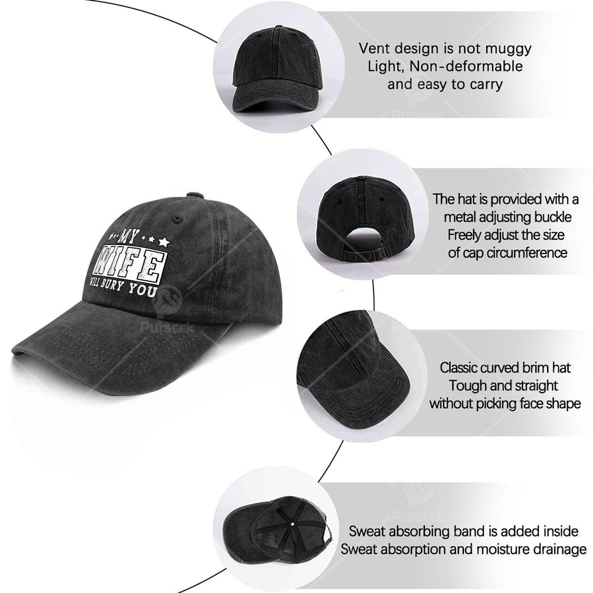 My Wife Will Bury You Funny Sarcastic Couple Saying Humor Baseball Hat Unisex