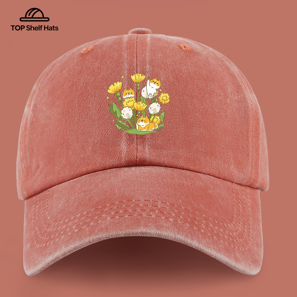 1pc Shiba Inu Dandelion Flower Patch Baseball Cap, Cute Pet Pattern Sun Hat, Fashionable Fresh And Beautiful Unisex Baseball Cap, Adjustable Size, Casual Shopping Hat, Travel Photography Hat, Suitable for Outdoor Picnics, Camping, Travel
