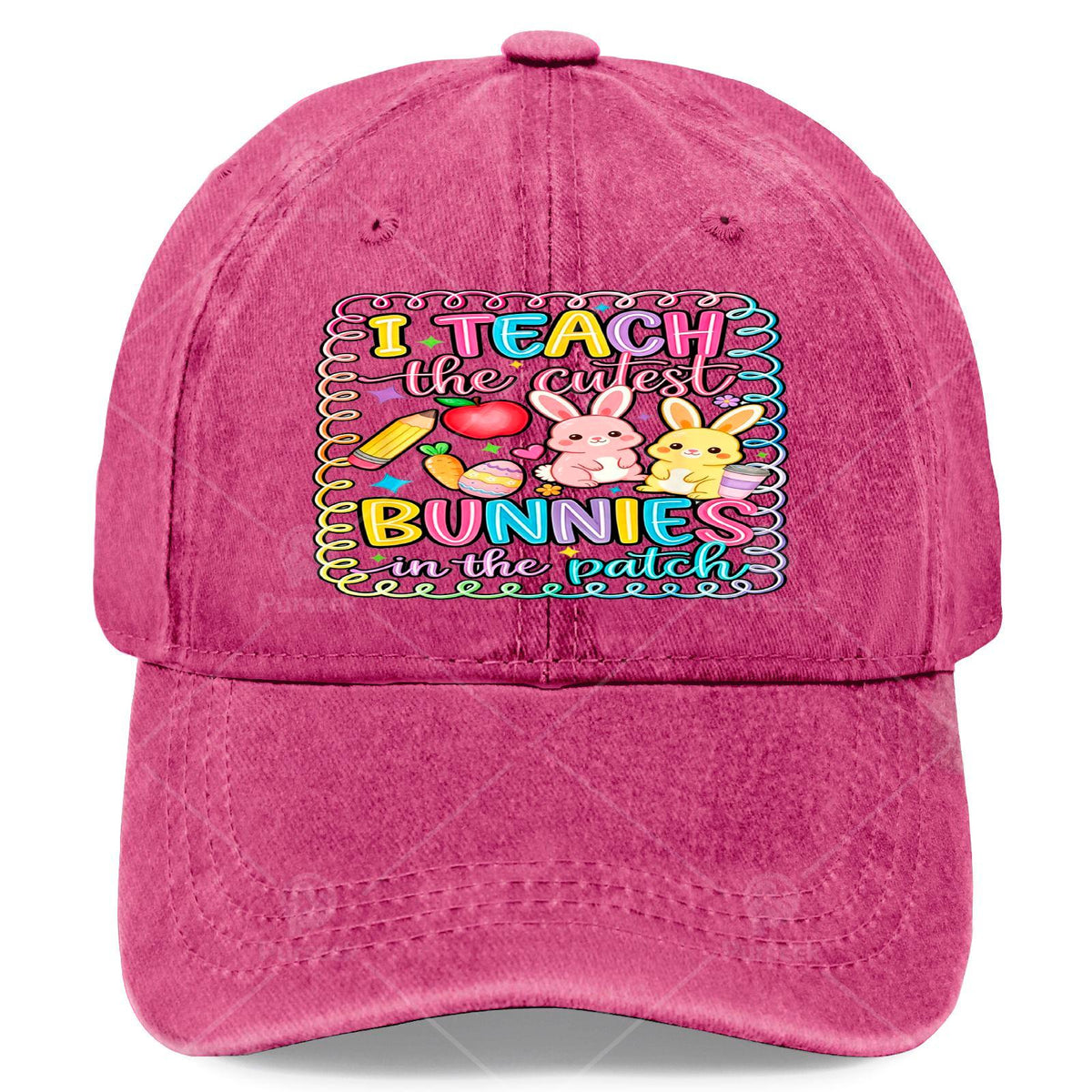 Retro Baseball with Bunny Teacher - Lightweight Full-Body Print Round Suitable for Easter, Christmas, 4th & Events, Hand Washable for Tournaments, Casual Wear - I Teach The Cutest Bunnies in The Patch