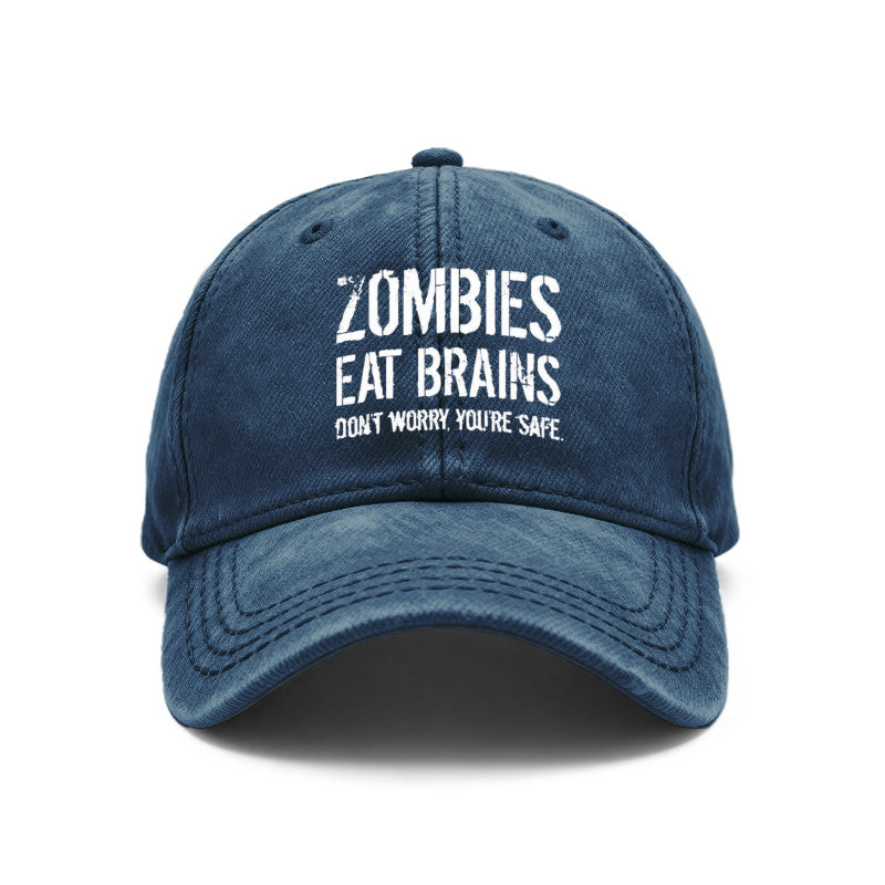 1pc Retro Distressed Unisex Baseball Hats, Zombies Consume Brains, Don'T Panic, You'Re Secure. Design Print Motif, Adjustable, Ideal for Outdoor Activities And Casual Attire, Presents for Both Men And Women, Friends
