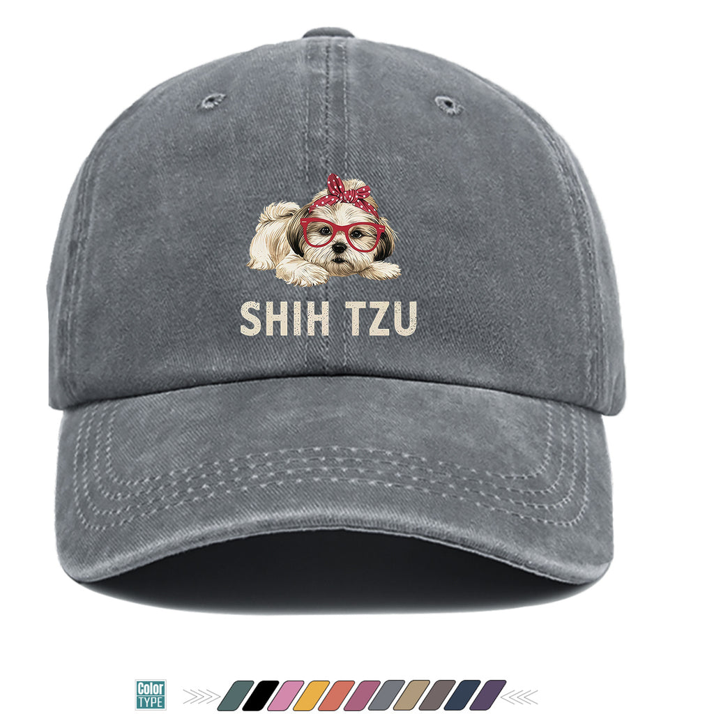 1pc Fashion Cartoon Shih Tzu Print Baseball Cap Comfortable Breathable Duck Tongue Hat Cute Pet Dog Pattern Red And White Polka Dot Bow + Red Frame Glasses Design Unisex Sun Hat Adjustable Size Suitable for Daily Travel, Shopping, Dating