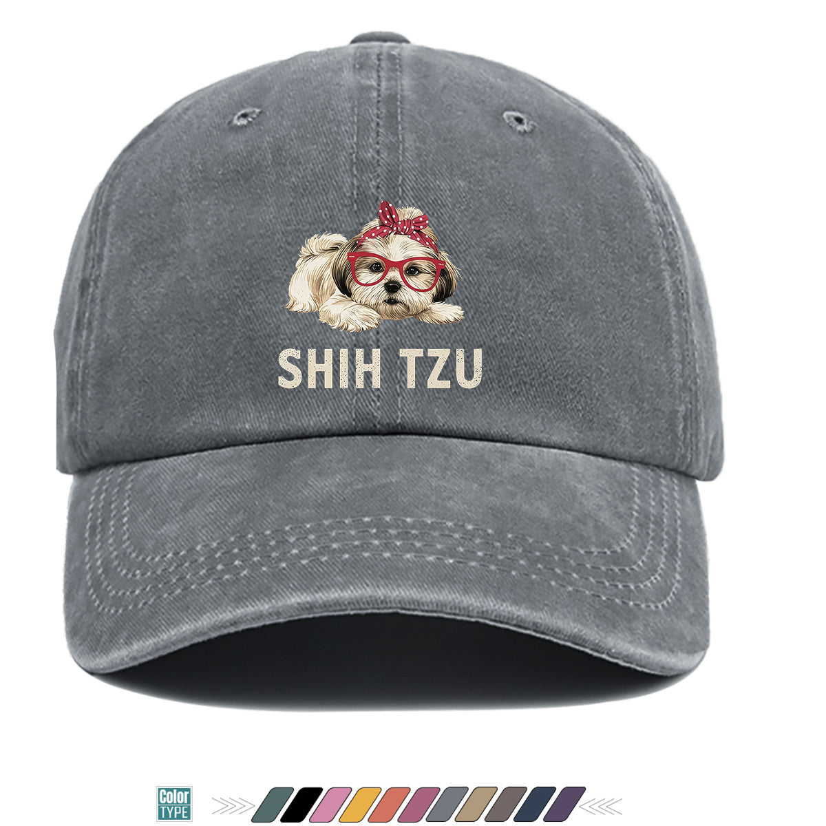 1pc Fashion Cartoon Shih Tzu Print Baseball Cap Comfortable Breathable Duck Tongue Hat Cute Pet Dog Pattern Red And White Polka Dot Bow + Red Frame Glasses Design Unisex Sun Hat Adjustable Size Suitable for Daily Travel, Shopping, Dating
