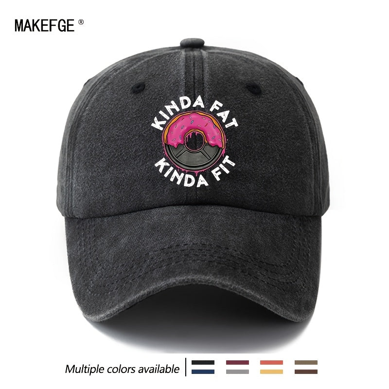 A Unisex Fashionable and Versatile Printed Donut Barbell Baseball Cap, Featuring a Classic Vintage Washed Outdoor Lightweight Curved Brim. This Trucker Baseball Cap Is Suitable for Casual Occasions Such as Outdoor Vacations, Travel, and Camping