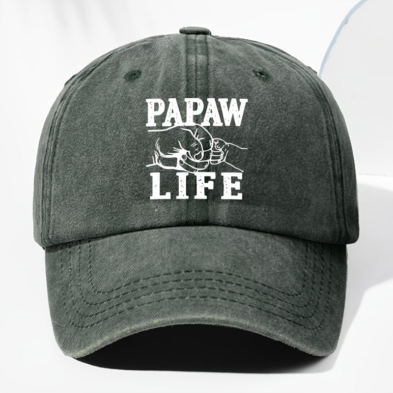 Unisex "PAPAW LIFE" Letter Print Washed Vintage Baseball Cap, Fashionable Sun Outdoor Hat for Men and Women, Adjustable Fit Trucker Hat Suitable for All Seasons and Daily Wear