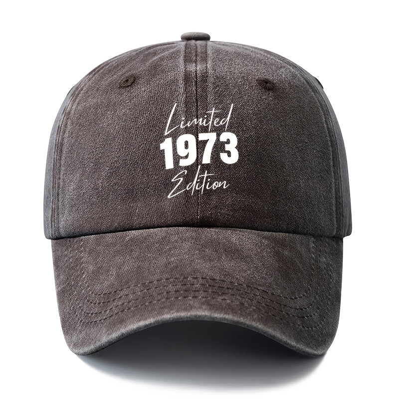A Unisex Fashion All-Match Printed 1973 Baseball Cap, Classic Retro Washed Outdoor Lightweight Curved Brim Hat, Trucker Baseball Cap, Suitable for Outdoor Vacation Travel Camping And Other Leisure Occasions, Holiday Party Hip-Hop Hat