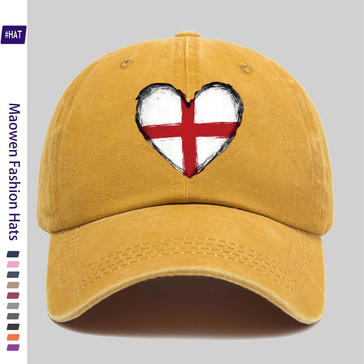 1pc of Vintage Distressed Adjustable Sports Cap, Washed and Distressed with an English Flag and Heart Pattern Print, Outdoor Casual Cap, Fashionable Printed Breathable Baseball Cap, a Must-have Fashion Item, Ideal for Outdoor Sports and Travel Ca