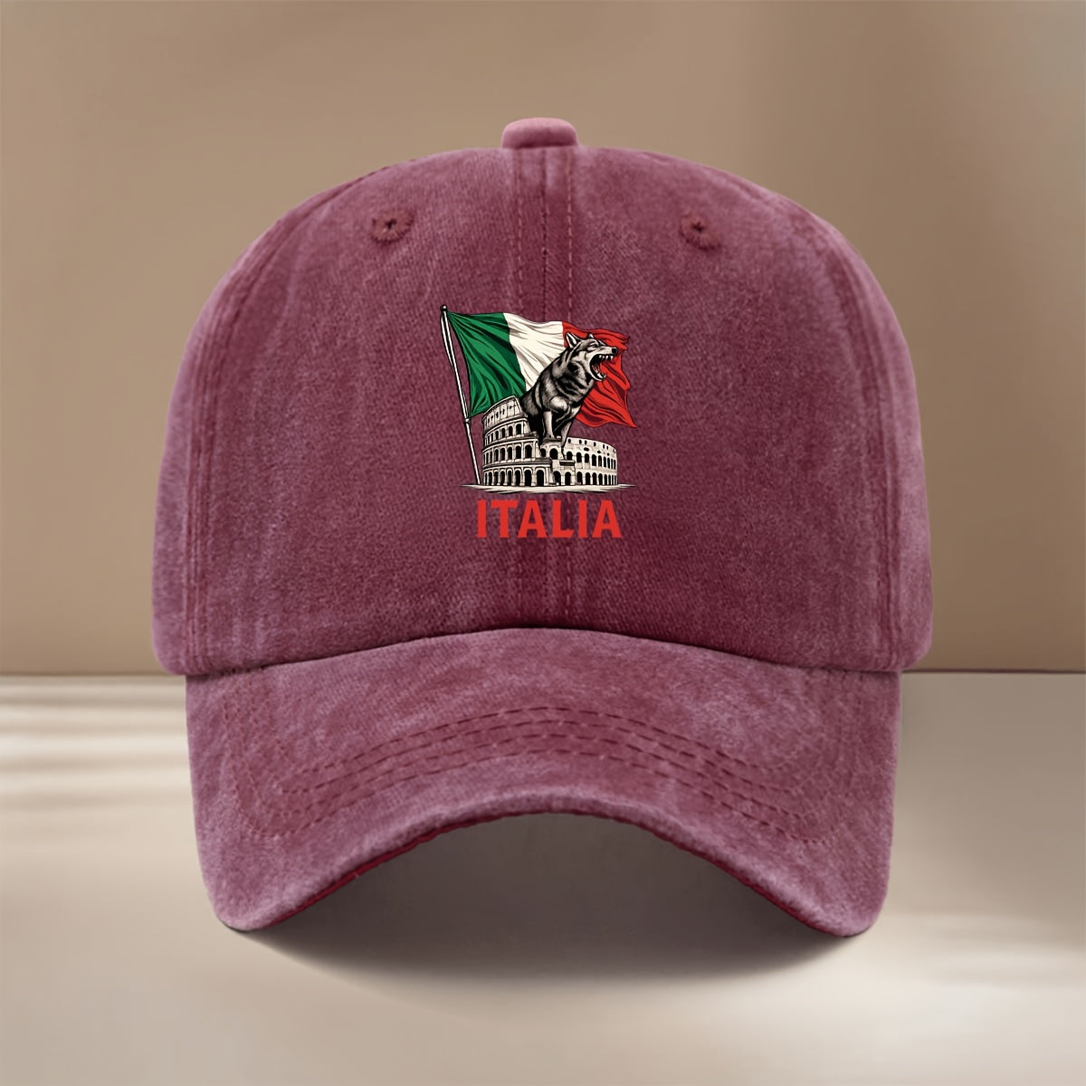 Baseball Cap with "ITALIA" Text and Wolf Graphic, All-season Versatile Fit, Casual and Relaxed Style, Textured Six-panel Design, Comfortable and Lightweight Hip-hop Cap, Adjustable Size, Curved Brim, Unisex Snapback, Trendy and Fashionable for Sports