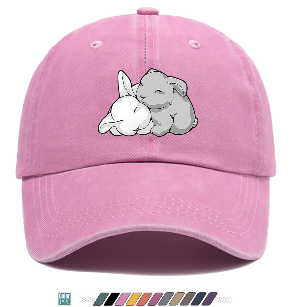 1pc Cuddling Cartoon Rabbits Print Baseball Cap, Soft and Adorable Animal Pattern Hat, Comfortable and Breathable Sun Hat, Stylish Simple  Hat, Unisex Adjustable Baseball Cap, Daily Casual Hat, Couple's Date Hat, Suitable for Daily Outings
