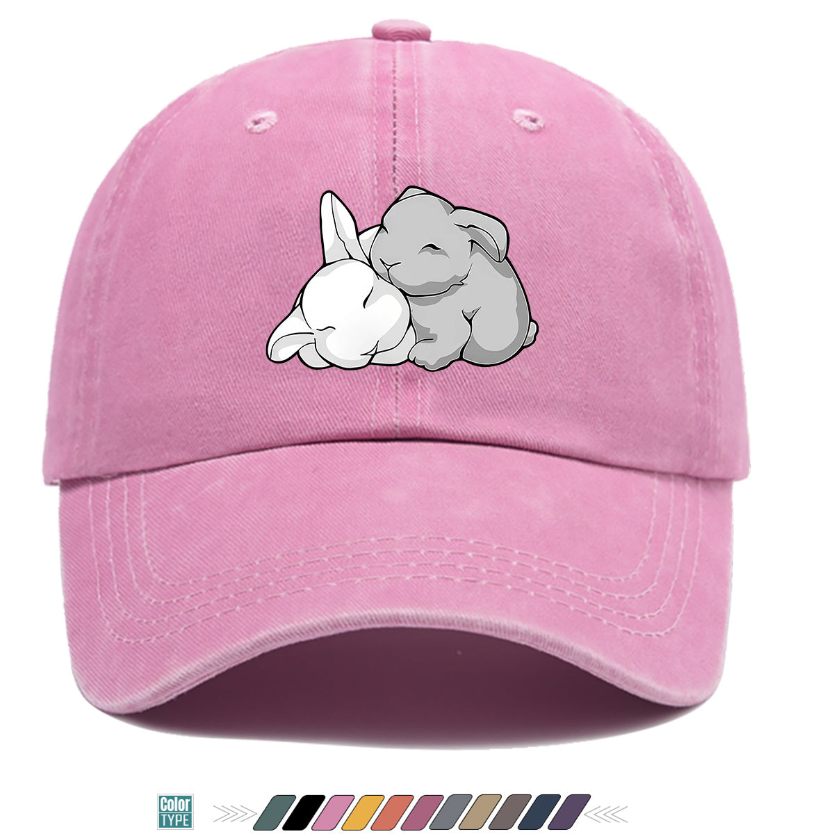 1pc Cuddling Cartoon Rabbits Print Baseball Cap, Soft and Adorable Animal Pattern Hat, Comfortable and Breathable Sun Hat, Stylish Simple  Hat, Unisex Adjustable Baseball Cap, Daily Casual Hat, Couple's Date Hat, Suitable for Daily Outings