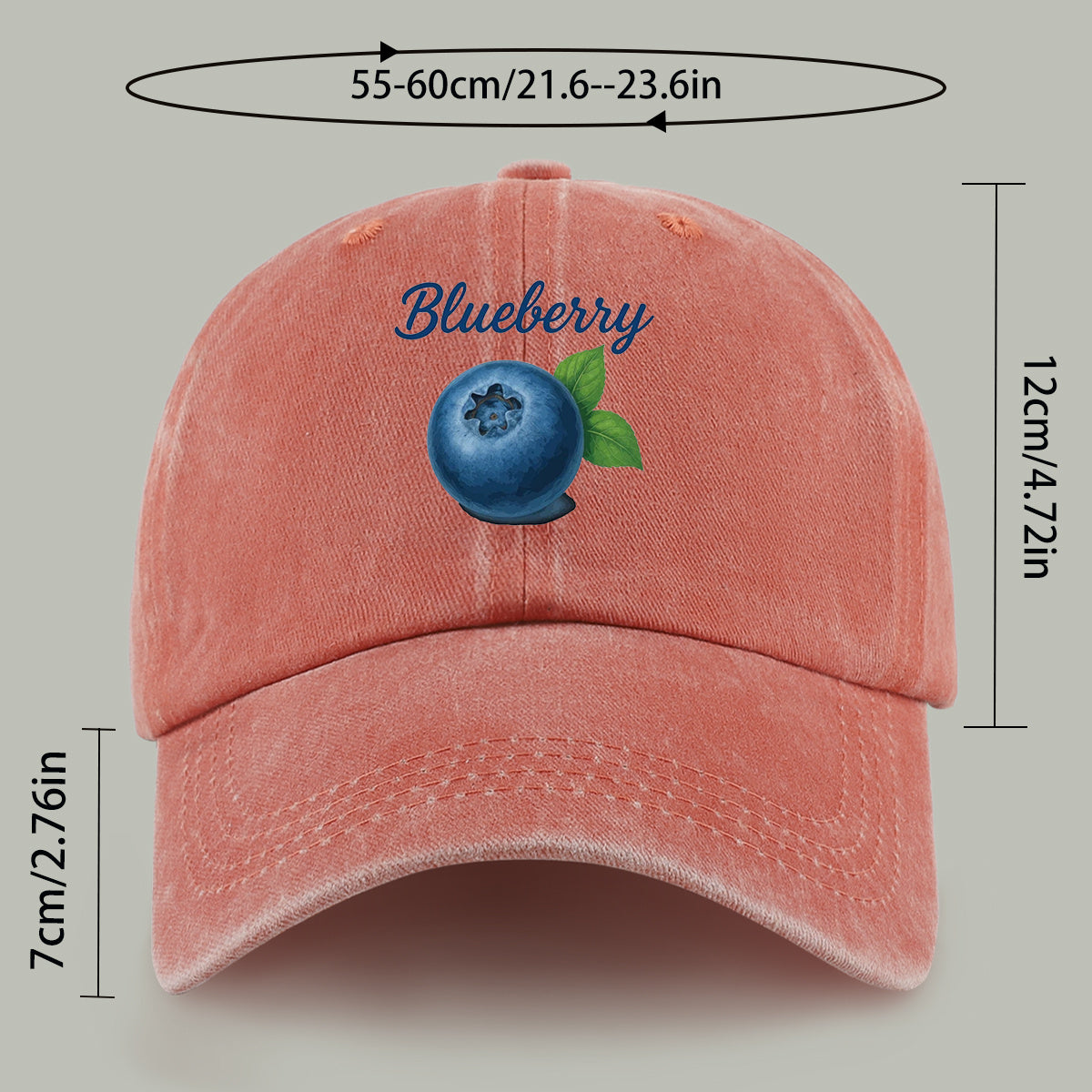 1pc Blueberry-Themed Realistic Fruit Print Baseball Cap, Comfortable And Breathable Sun Hat, Fashionable Easy And Aesthetic Unisex Baseball Cap, Adjustable Size, Trucker Cap, Beach Vacation Hat, Suitable for Outdoor Picnics, Camping, Shopping