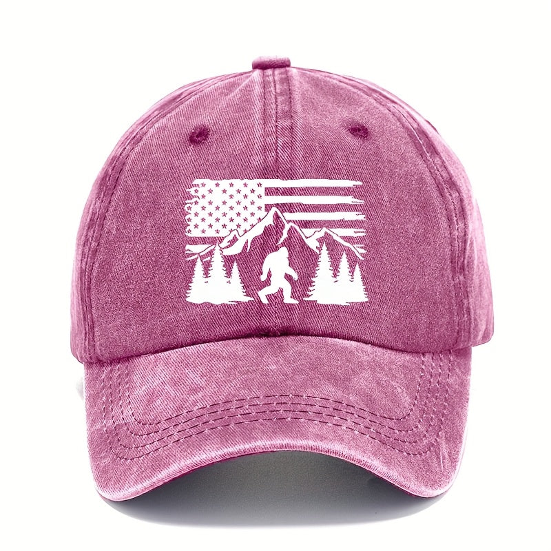 Men's Adjustable Sun Baseball Cap with American Flag & Pine Tree Design - Breathable Outdoor Dad Hat Suitable for Fishing, Hiking, Camping, Machine Washable, Casual Sports Cap for American-Themed Outdoor Gear