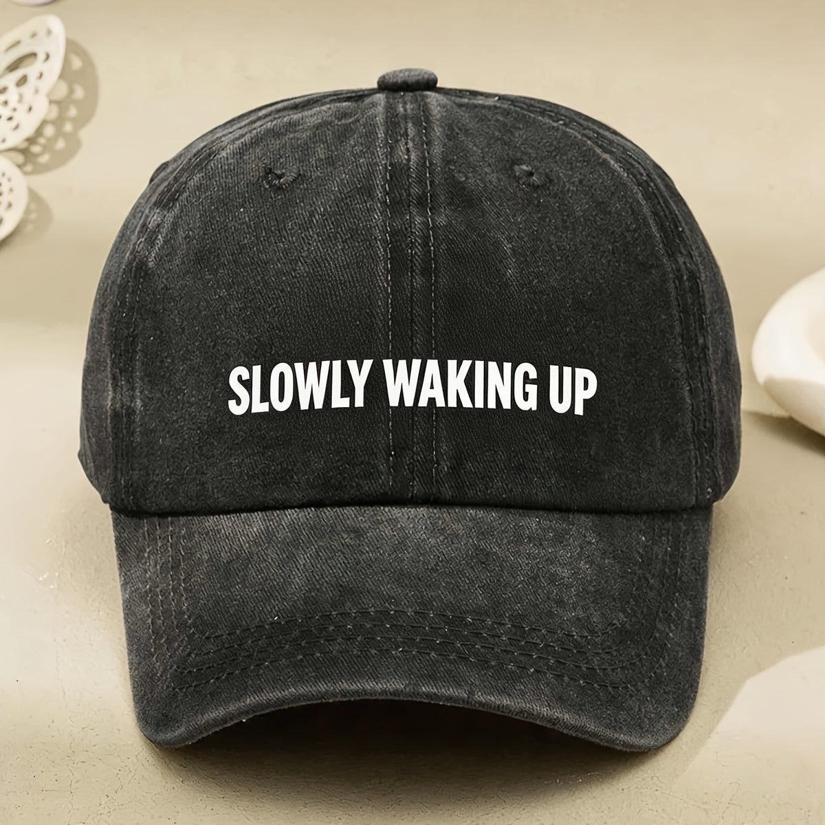 Slowly Waking Up Quote Baseball Cap Unisex Vintage Style Casual Streetwear Adjustable Hat for Anniversary Gift