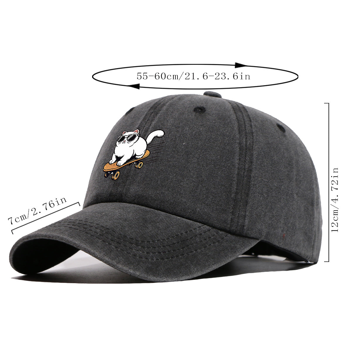 1pc 1pcs White Cat with Fashion Glasses Trucker Hat - Adjustable Unisex Cap Suitable for Skateboarding, Streetwear, Music Festivals, Summer Sun, Breathable Visor, Trendy Gift for &, Birthday Present for Skateboarders