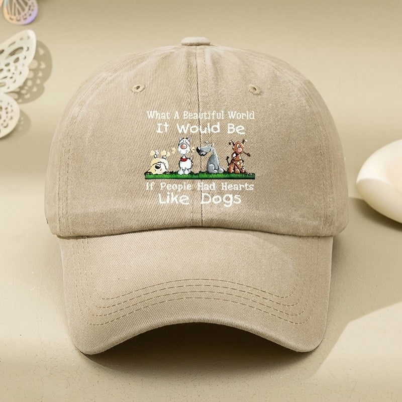 Cartoon Dog Print Baseball Cap, Vintage Washed Soft Top, Adjustable Breathable Polyester Hat, Machine Washable, Occasion Theme, Print Craftsmanship, Adjustable Hat|Vintage Baseball Cap|Polyester Fiber Cap