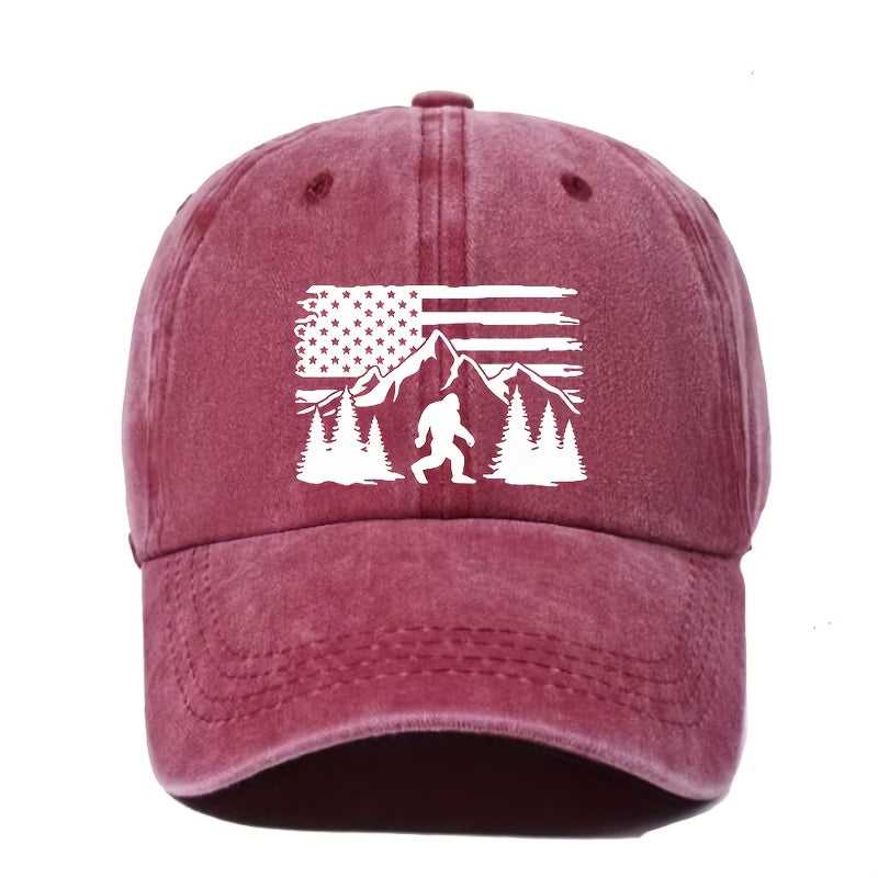 Men's Adjustable Sun Baseball Cap with American Flag & Pine Tree Design - Breathable Outdoor Dad Hat Suitable for Fishing, Hiking, Camping, Machine Washable, Casual Sports Cap for American-Themed Outdoor Gear