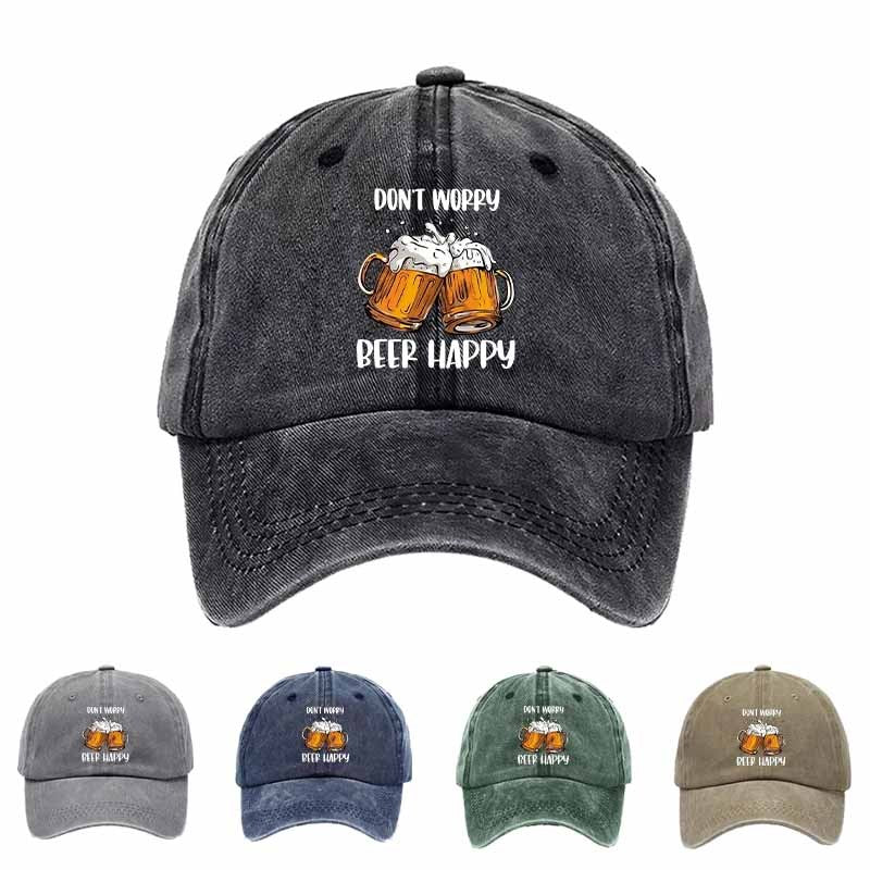Men'S Casual Beer Baseball Cap - Featuring "Don'T Worry" And "Beer Joy" Prints, Paired with a Beer Cup Design, Perfect for Casual Wear, Outdoor Activities, And Camping. This Fun Hat Is a Sturdy Headwear Accessory