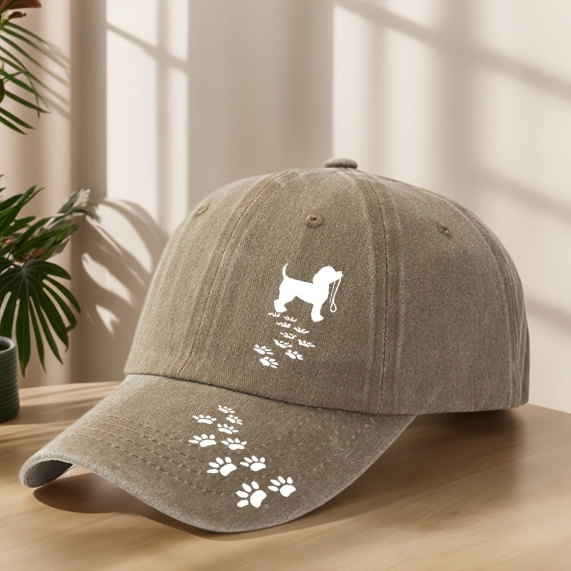 Vintage Washed Distressed Duckbill Baseball Cap with Dog Paw Print - Soft Breathable Sweat-Absorbent Suitable for Outdoor,, Camping, Fishing, Streetwear Hat - Classic Retro for Sports & Hip-Hop Style