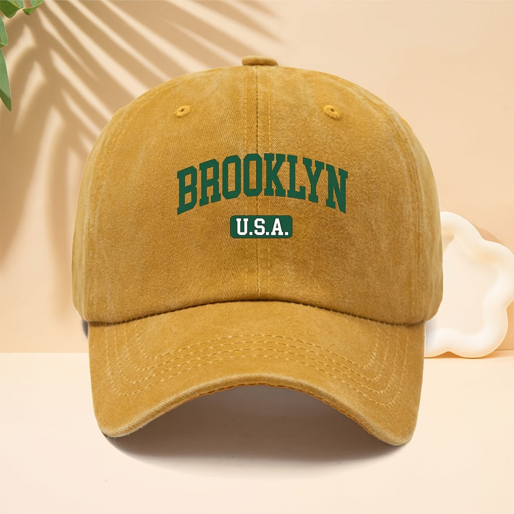 Brooklyn Ed Baseball Cap Trucker Hat Unisex Washed Twill Cap Adjustable Size And Lightweight Durable Soft Brim Design Non-Compresive Headwear All-Season Versatile for Daily Stroll Urban Travel Or Outdoor Vacation